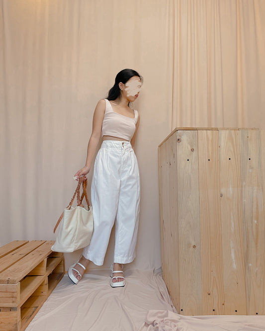 White wide leg ankle length pants e3