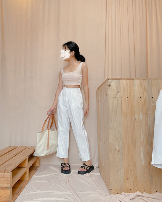 Linen white ankle length pants c9