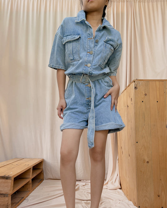 denim romper shorts
