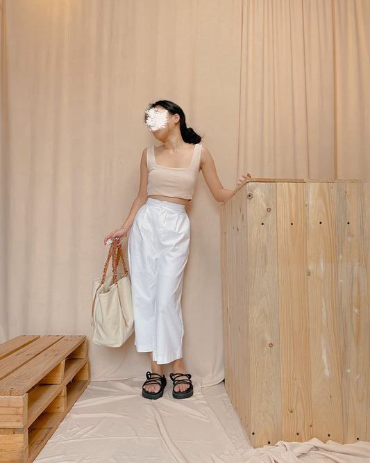 Linen white ankle length pants c8