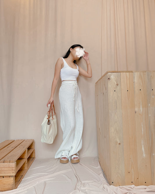 Crochet knit white  wide leg lounge pants c90