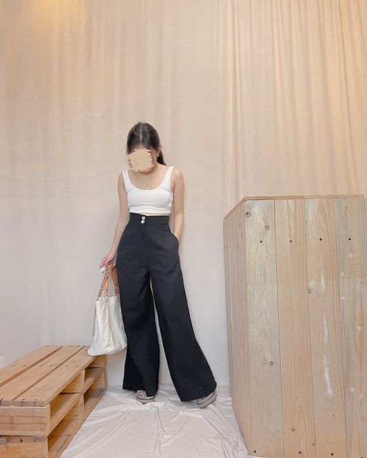 Linen black wide leg pants  D30