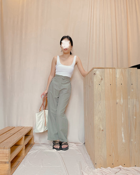 Linen green pants c35