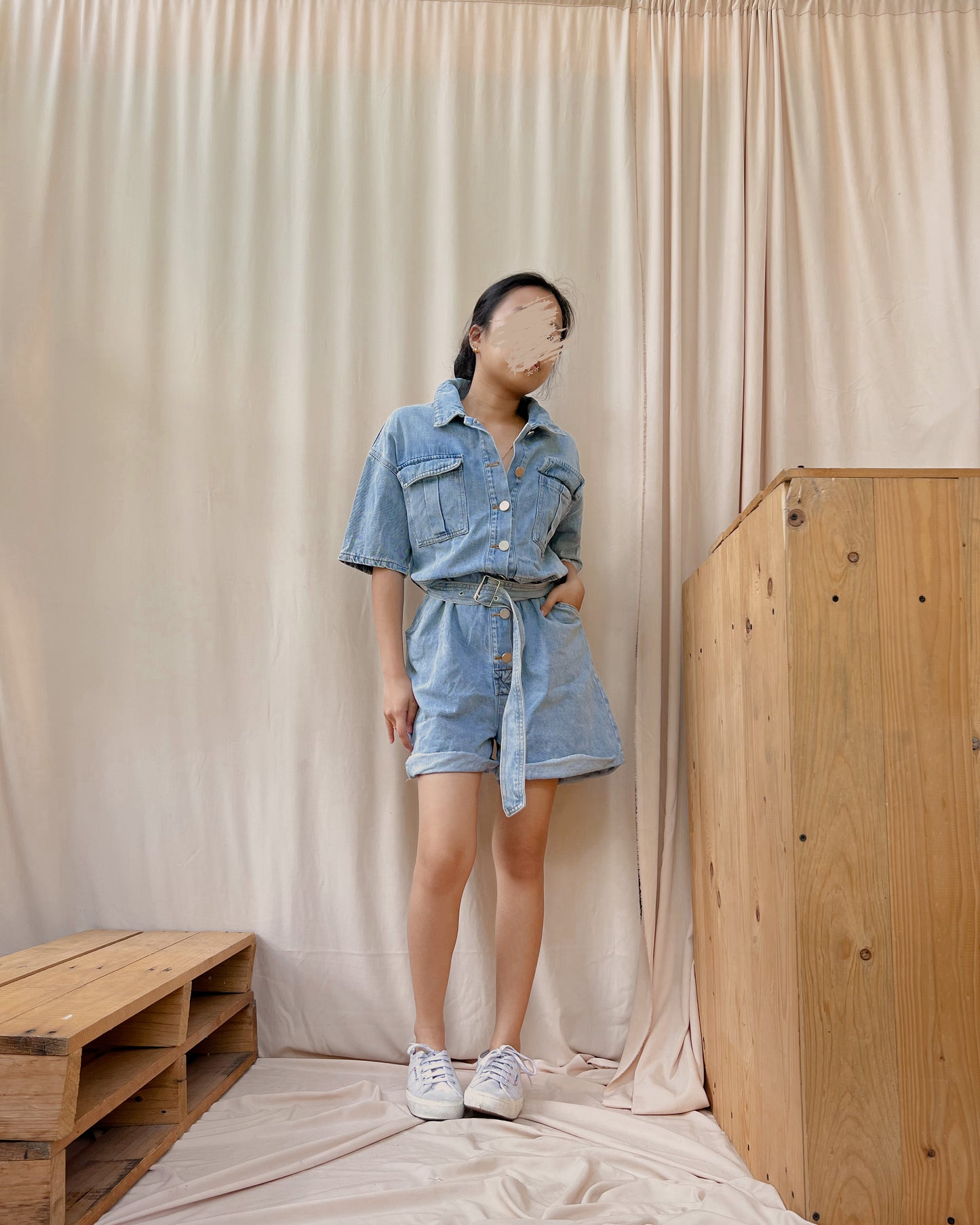 denim romper shorts