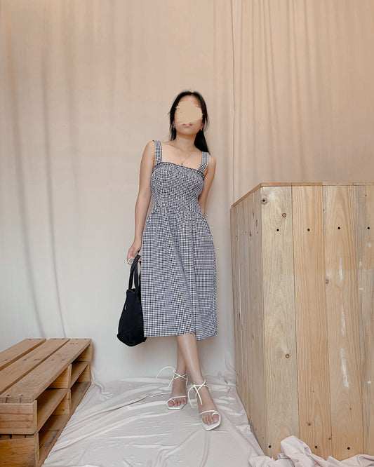 Checkered black and white midi dress