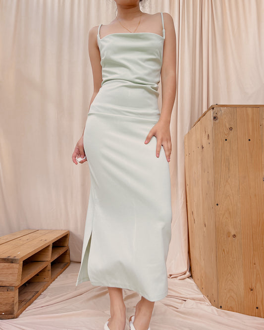 mint green silk dress
