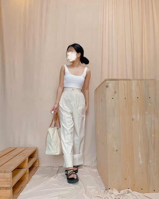 Linen off white wide leg pants c17