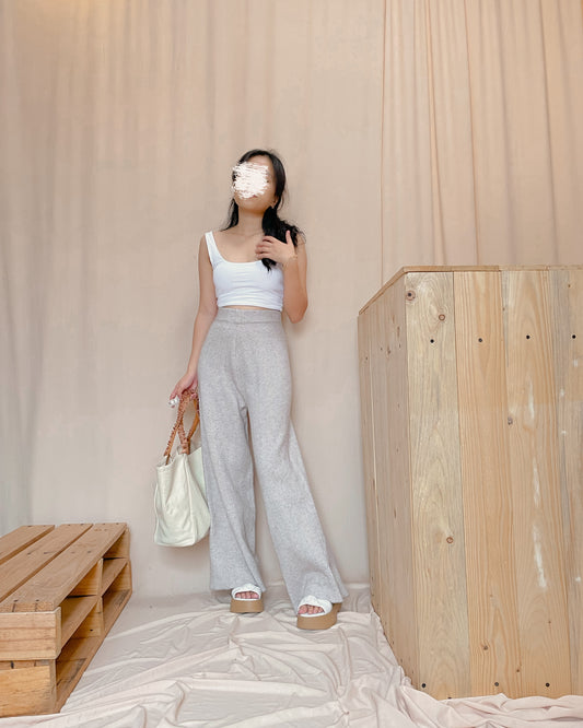 Knitted gray wide leg lounge pants c89