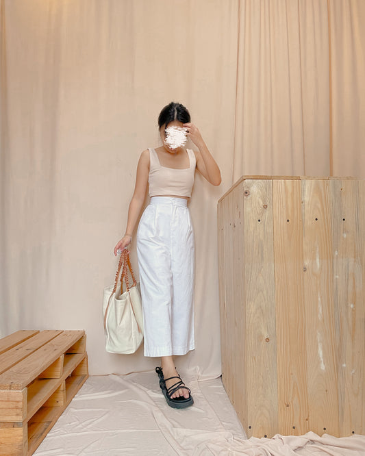 Linen ankle length white pants c6
