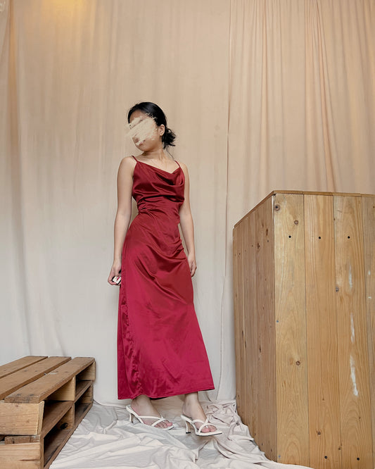 red silk dress
