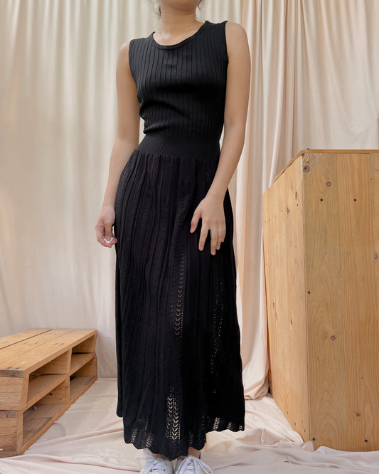 gu black knitted dress with cinched waist