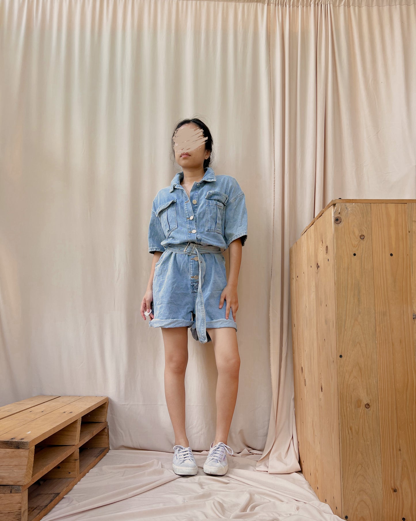 denim romper shorts