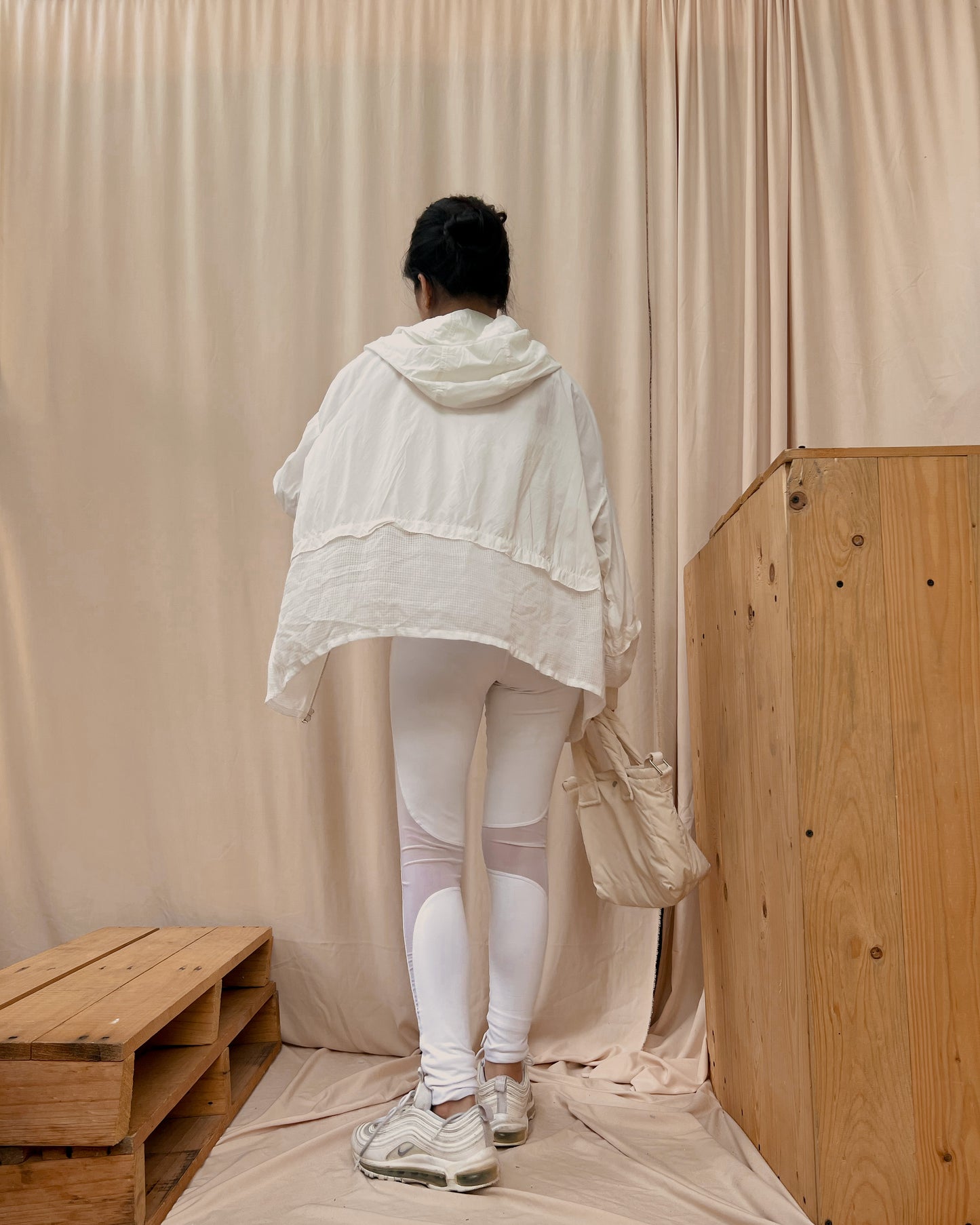 White with mesh hem parka jacket