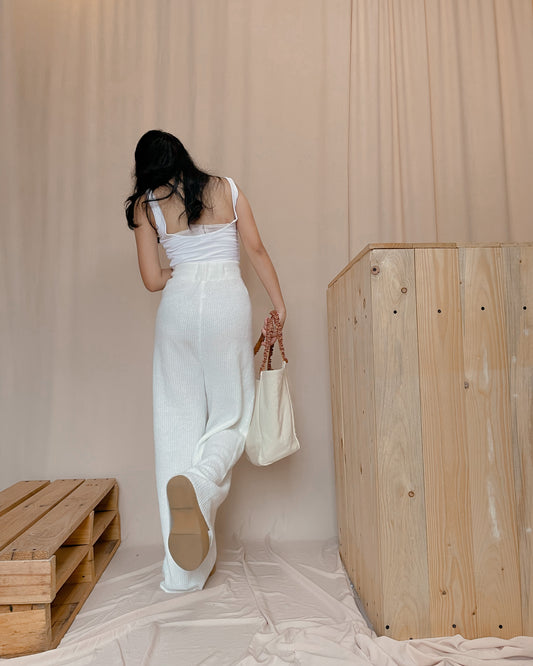 Crochet knit white  wide leg lounge pants c90