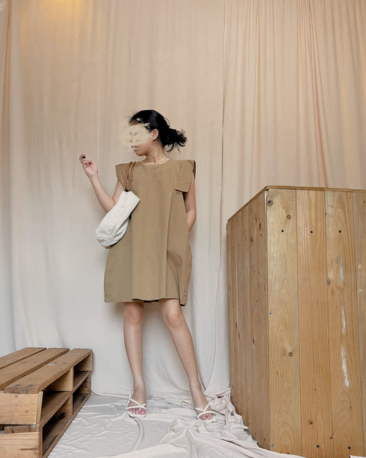 brown straight cut dress