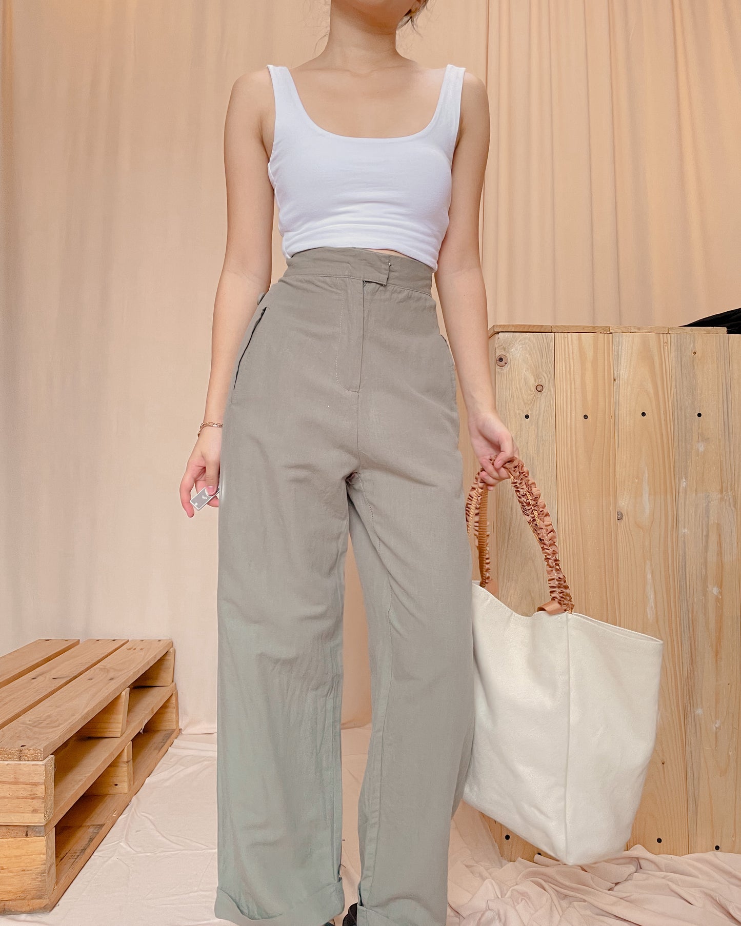 Linen green pants c35