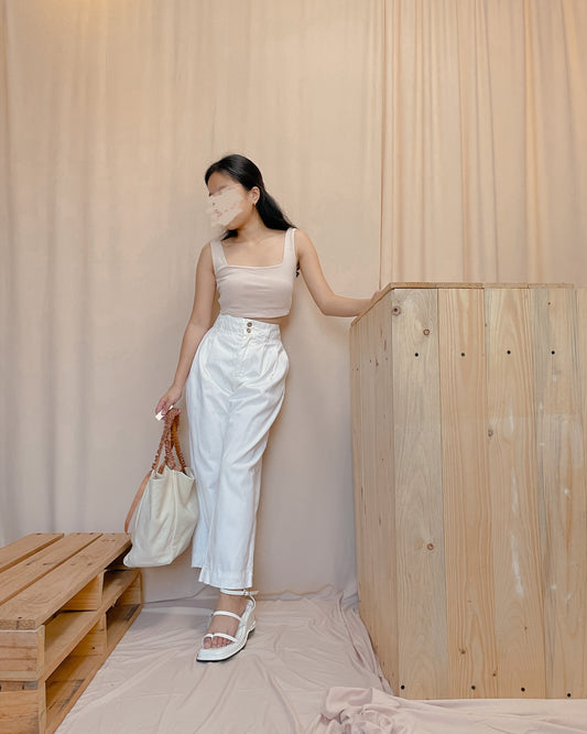 White wide leg ankle length pants e3