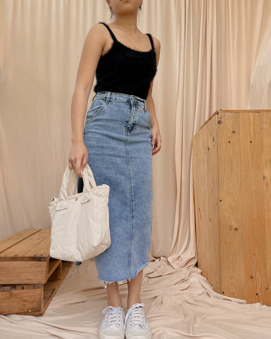 black furry sleeveless top