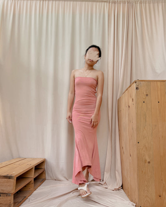 coral pink tube maxi body hugging dress
