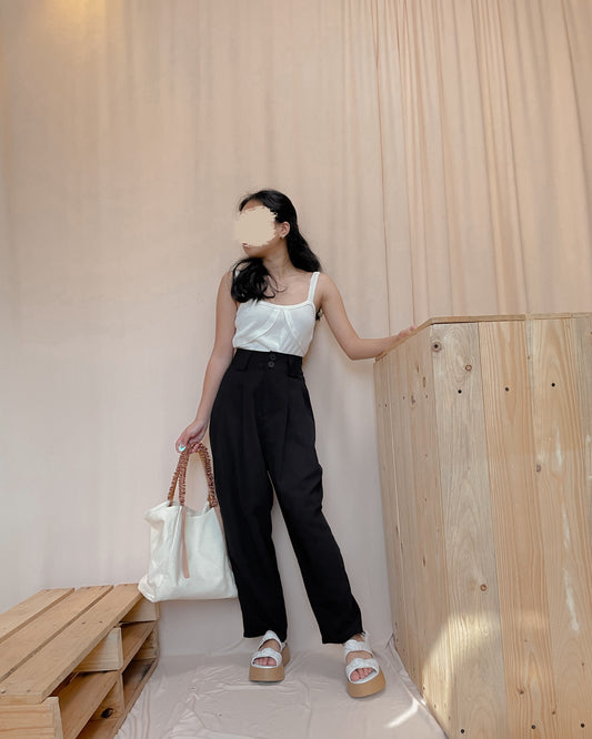 Black double buttoned wide leg trousers ( d7)