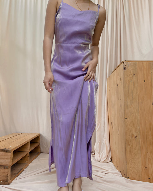 violet fluorescent dress with 2 side slit