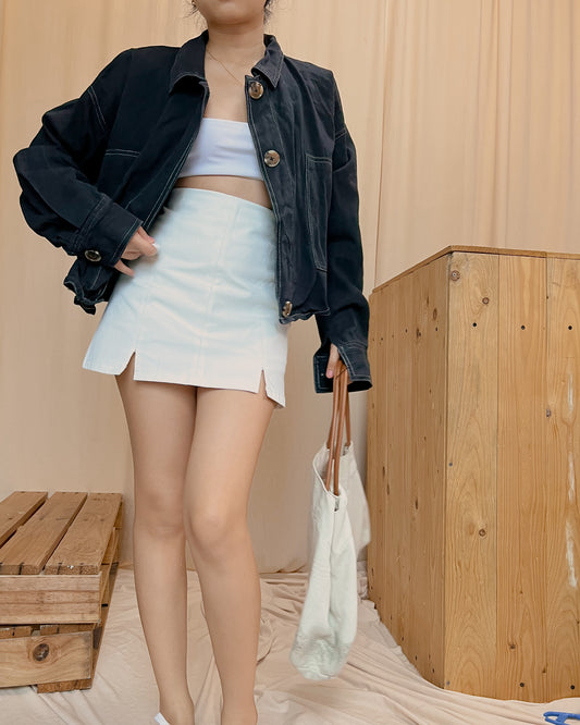 black contrast stitch button down jacket