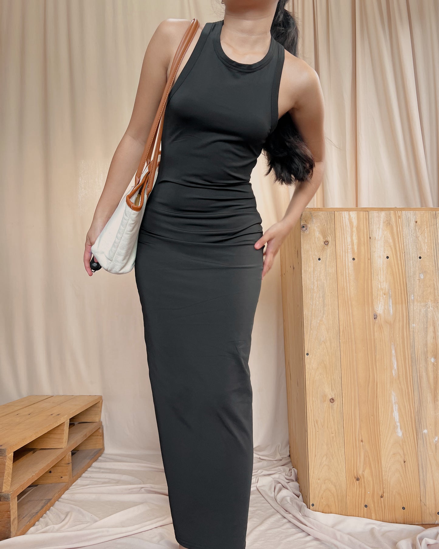 black halter body hugging dress