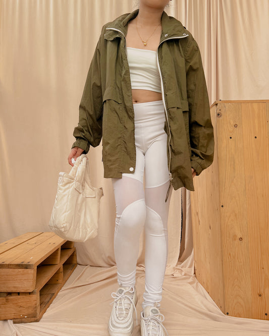 Army green parka jacket with back statement