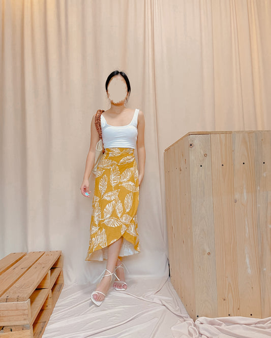 Yellow floral wrap around skirt