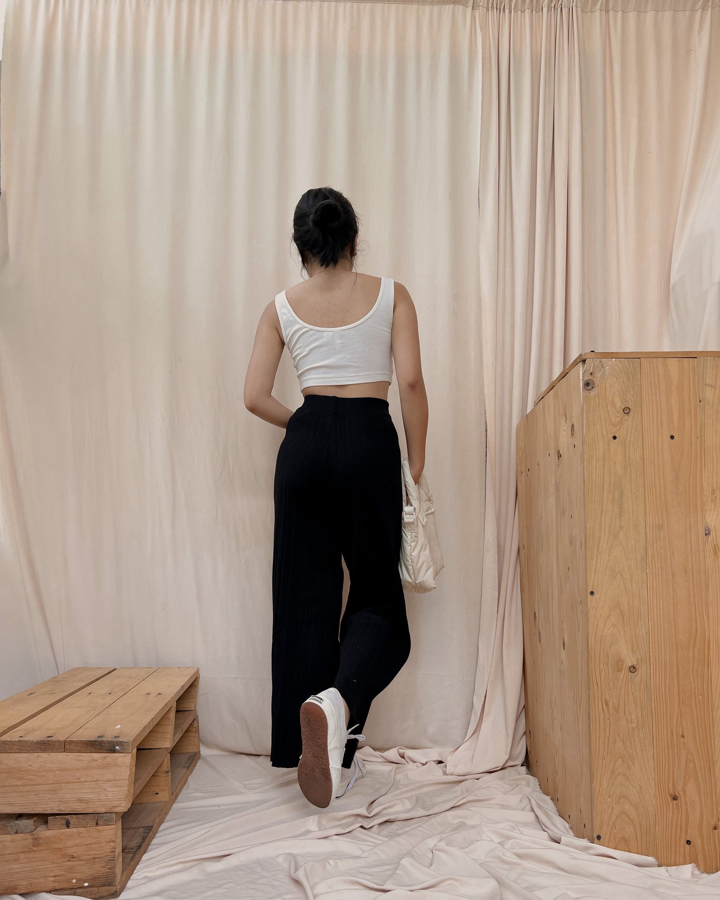 Black ribbed knit lounge pants V2 (26-30)