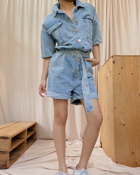 denim romper shorts