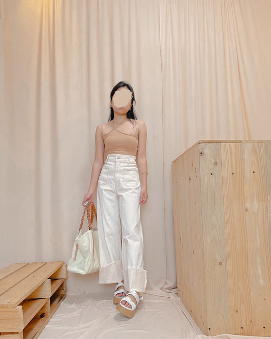 6ixty8ight cream contrast wide leg pants (b3)