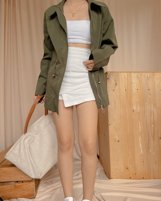 zalora dark moss green zip up jacket