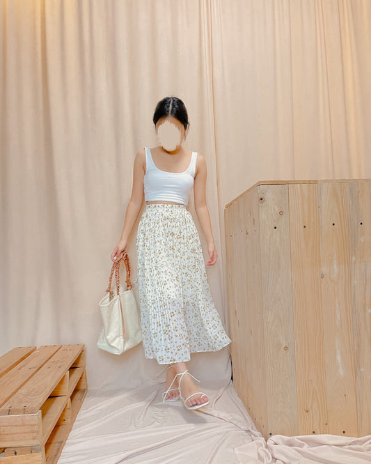 Yellow floral pleated skirt