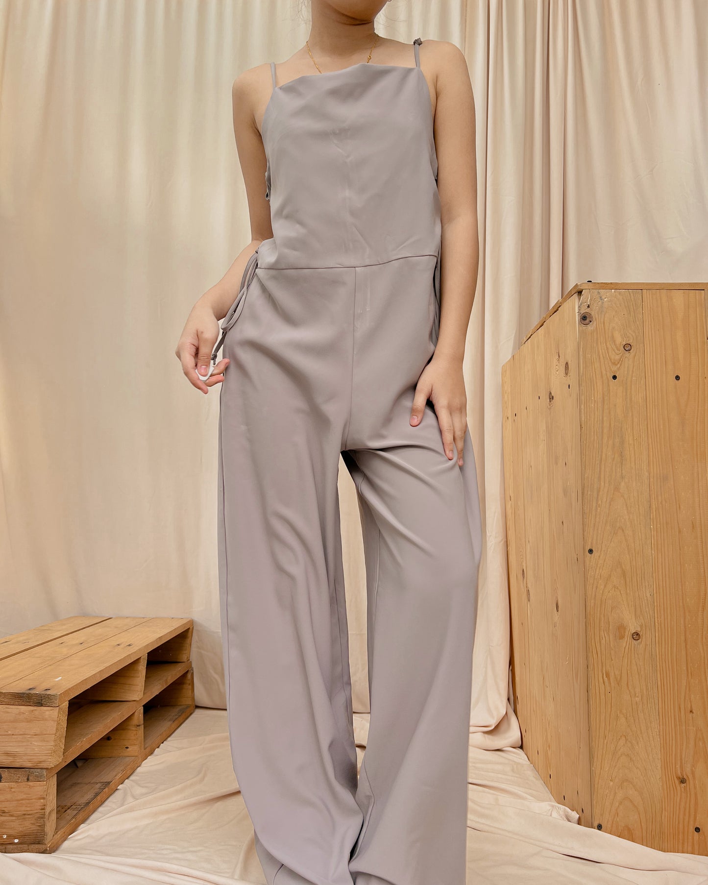 grayish brown romper pants