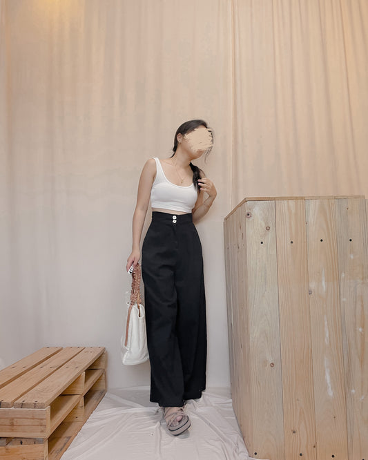 Linen black wide leg pants  D30