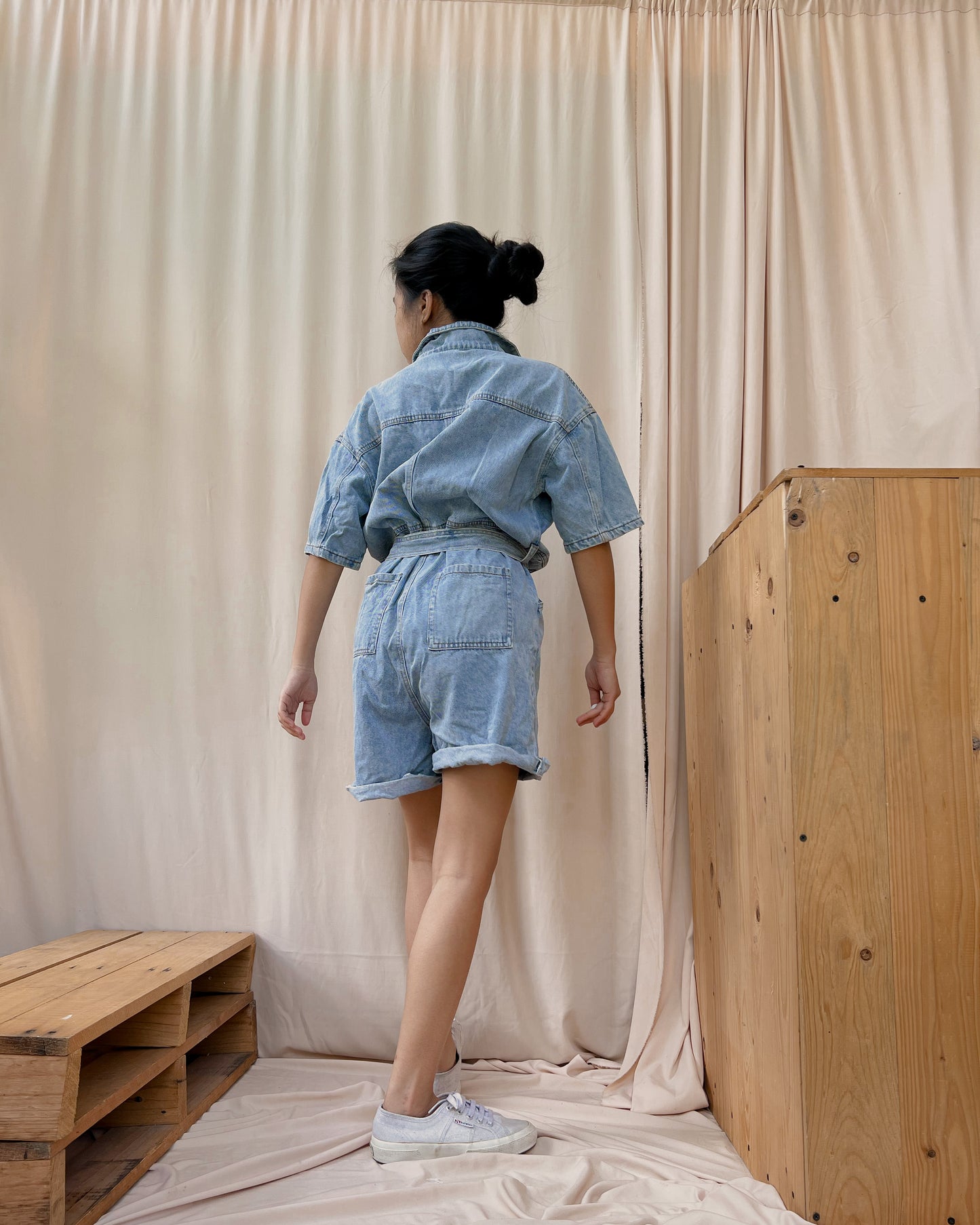 denim romper shorts