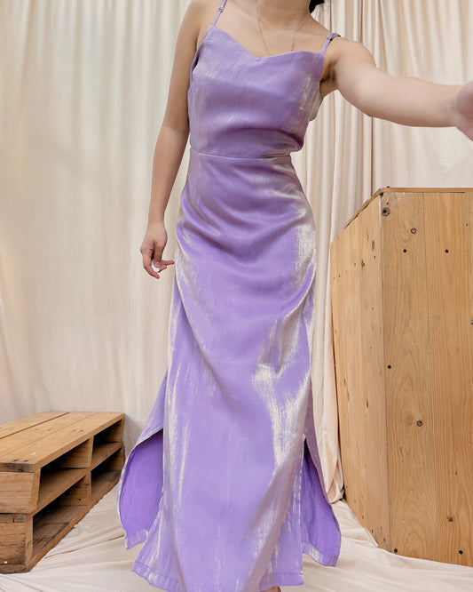violet fluorescent dress with 2 side slit