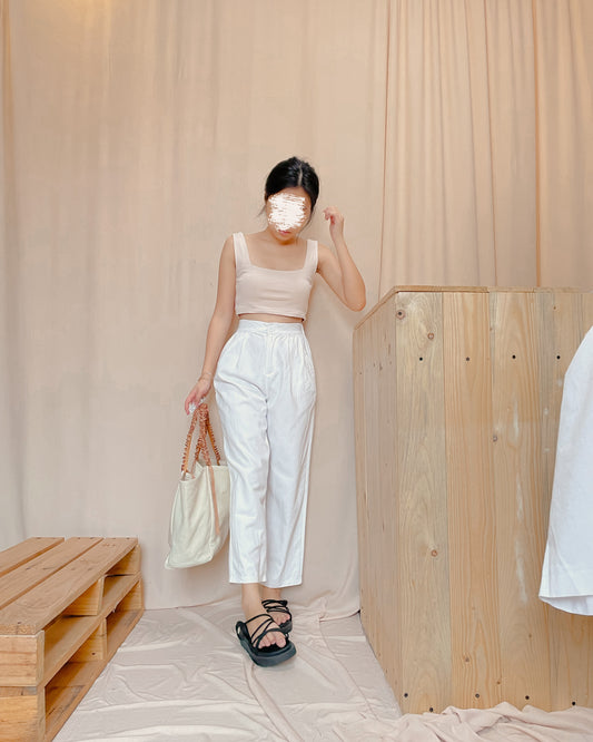 Linen white ankle length pants c9
