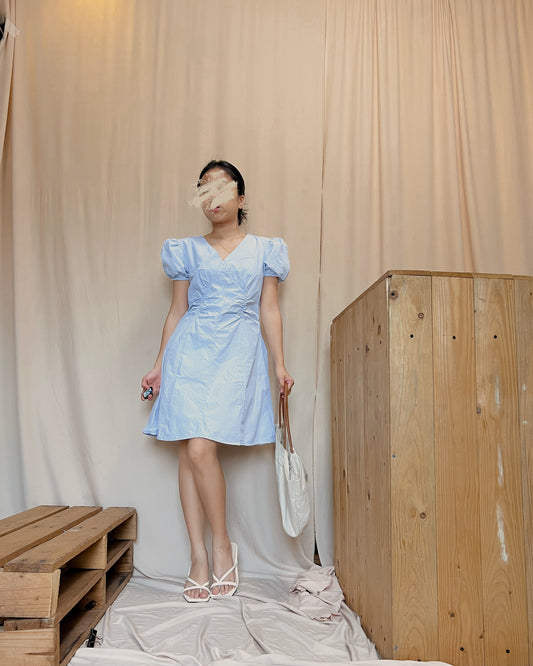 blue puff sleeves dress