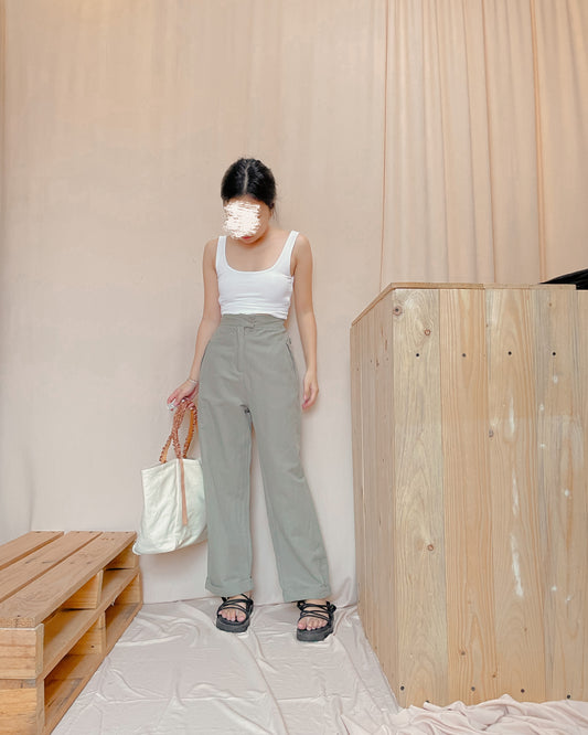 Linen green pants c35