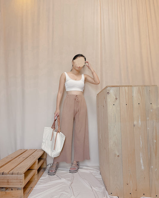 Knitted brown ankle length wide leg lounge pants D2