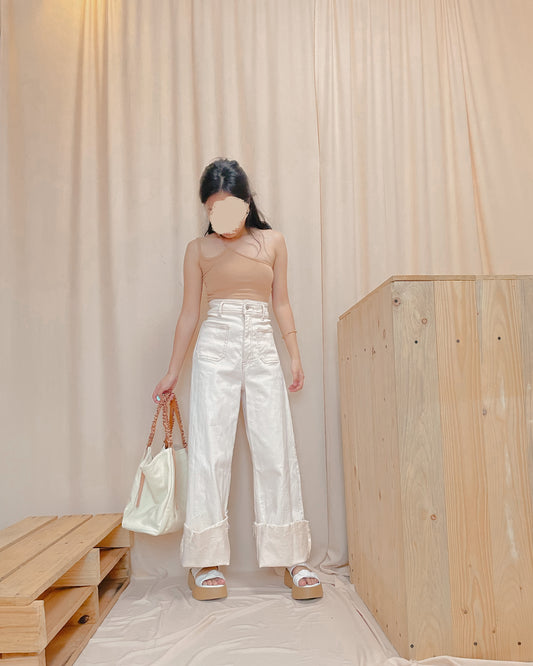 6ixty8ight cream contrast wide leg pants (b3)