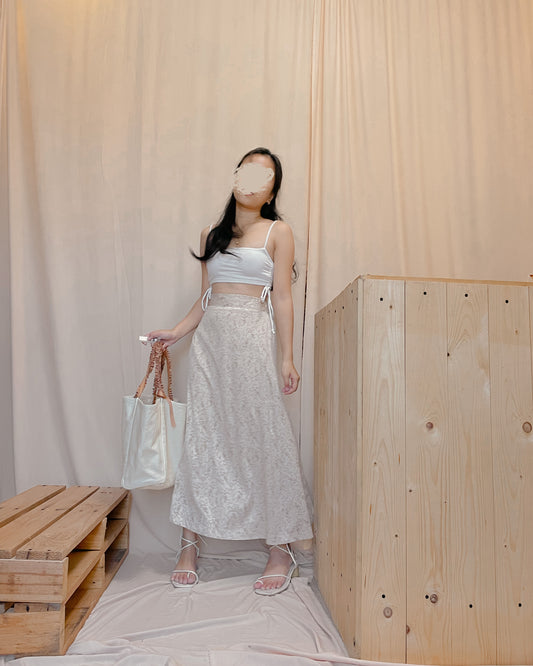 64. Suede texture floral cream colored maxi skirt A32