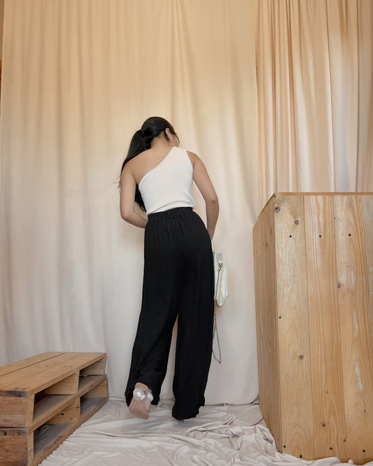 black linen wide leg pants V12