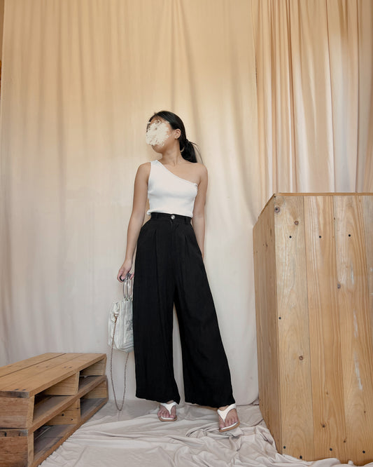 black linen wide leg pants V12