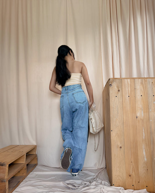 Denim wide leg pants with side sparkly detail N3