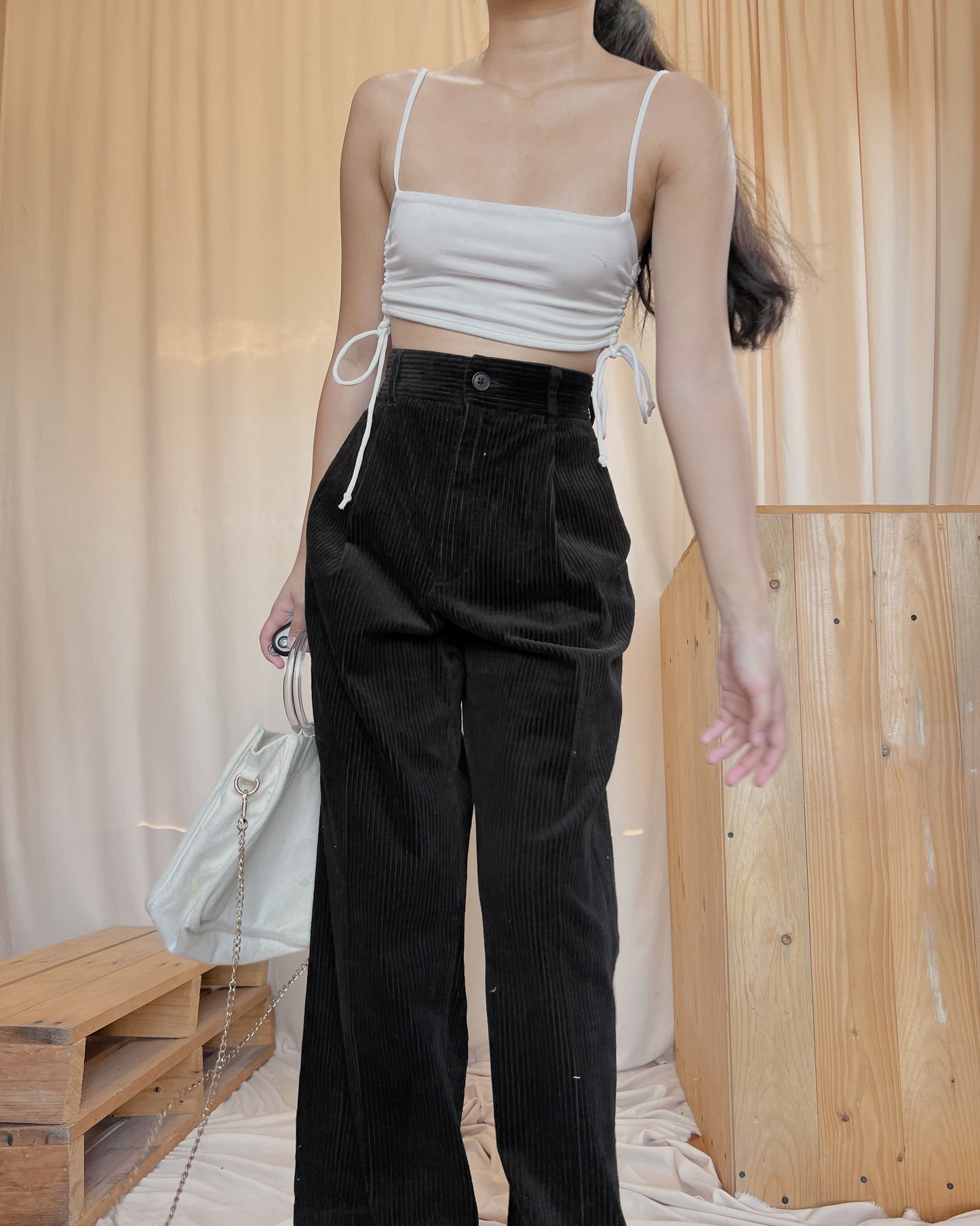 GU black corduroy pants