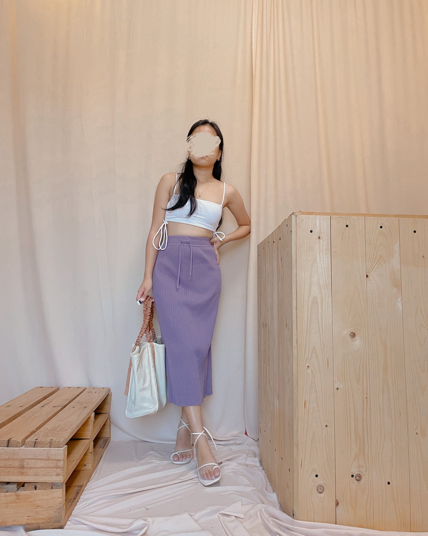 31. violet ribbed knit midi skirt with front tie A23