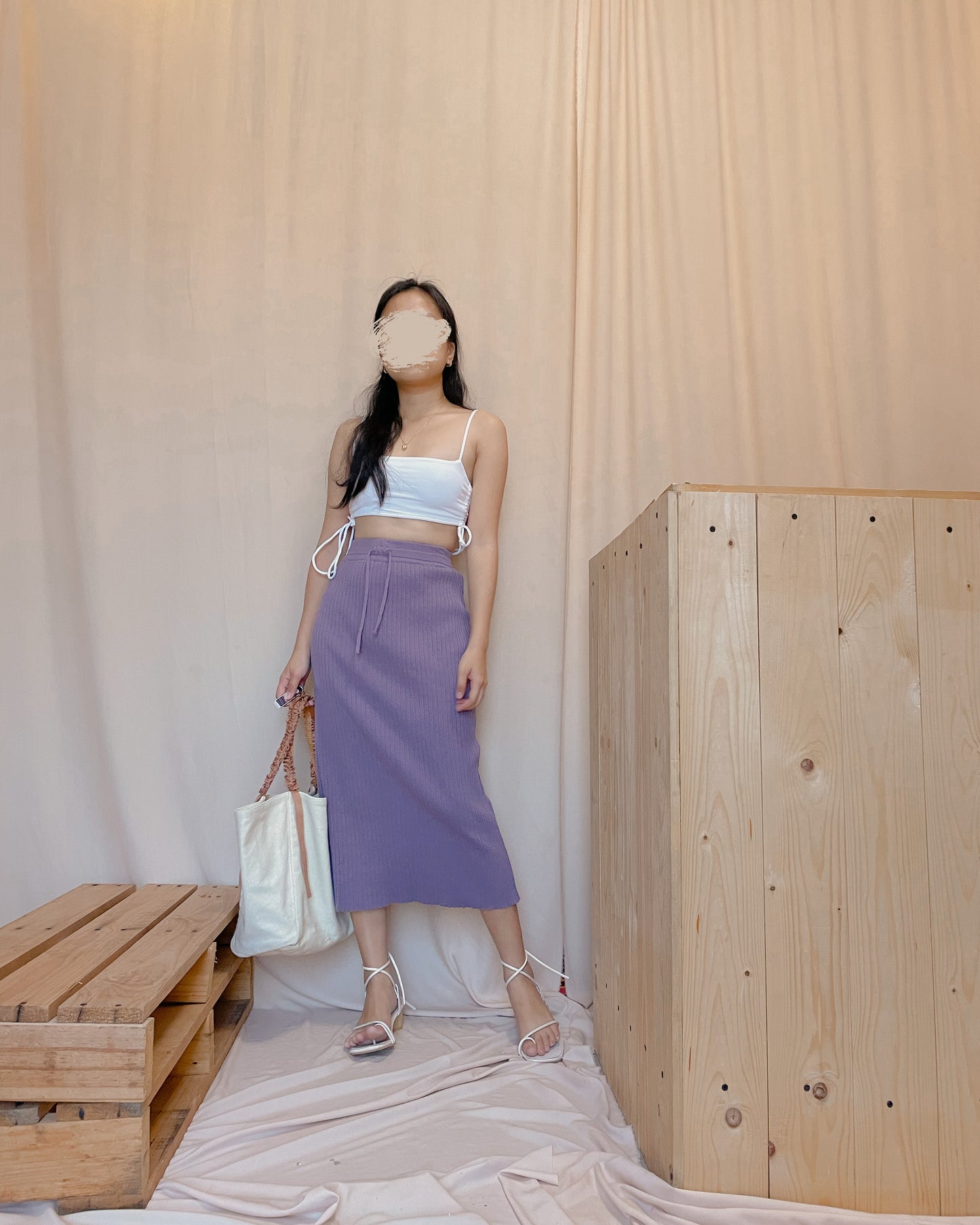 31. violet ribbed knit midi skirt with front tie A23